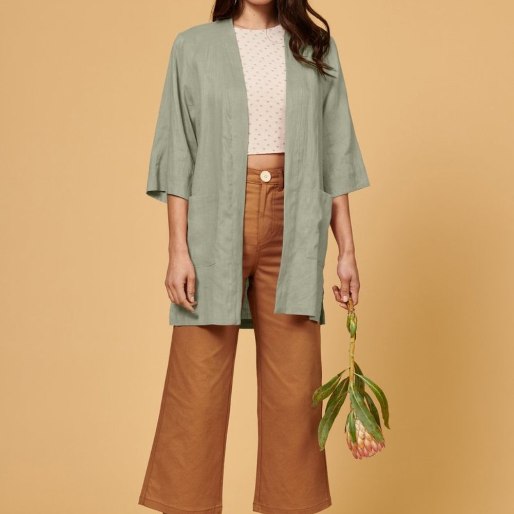 Frances Duster Sage Linen Whimsy + Row Size XS/S